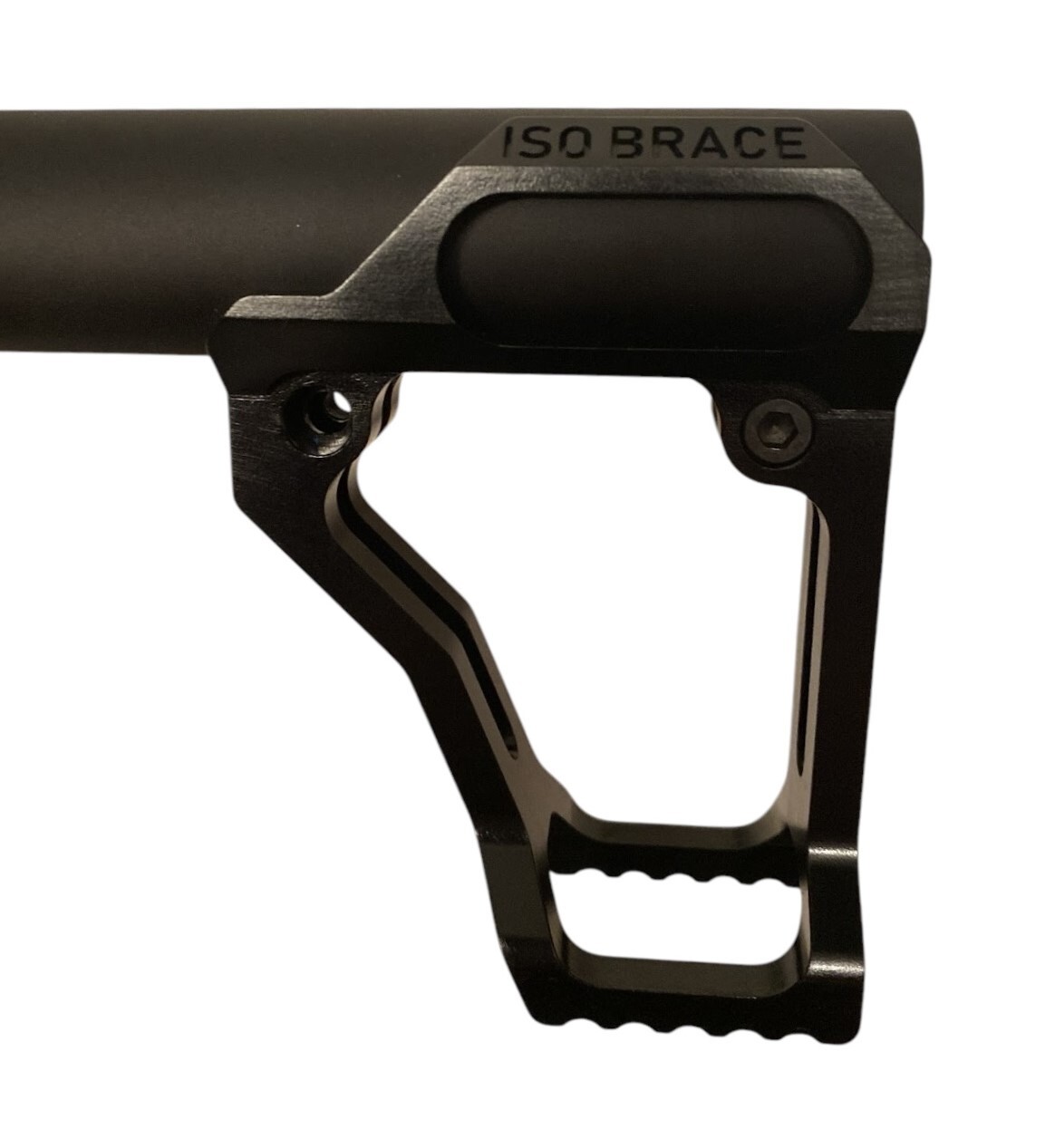 ISO BRACE L shown attached to an AR15/M16 buffer tube