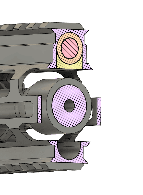 Cross Section View of Front Rail, Barrel, and Modular Piston Rod
